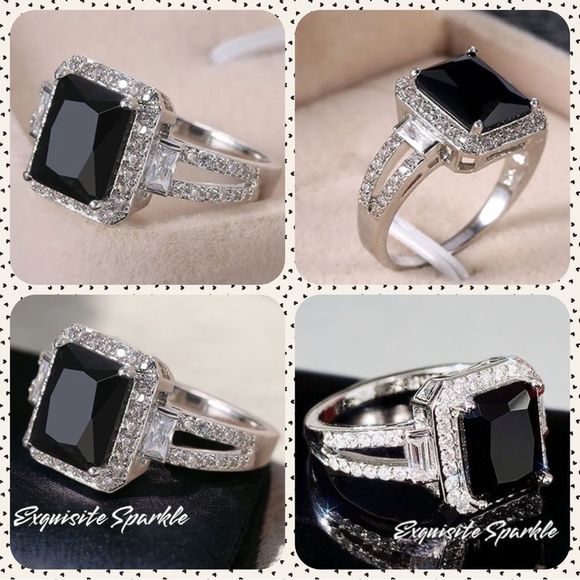 🖤Stunning Sterling Silver (925) 3.75C Emerald Cut Genuine Black Onyx 💎 R… - Picture 8 of 16